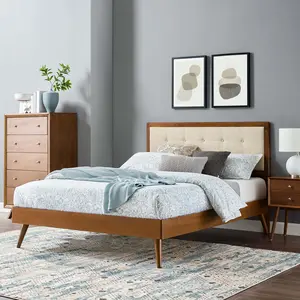 Modway Willow Queen Wood Platform Bed With Splayed Legs in Walnut Beige