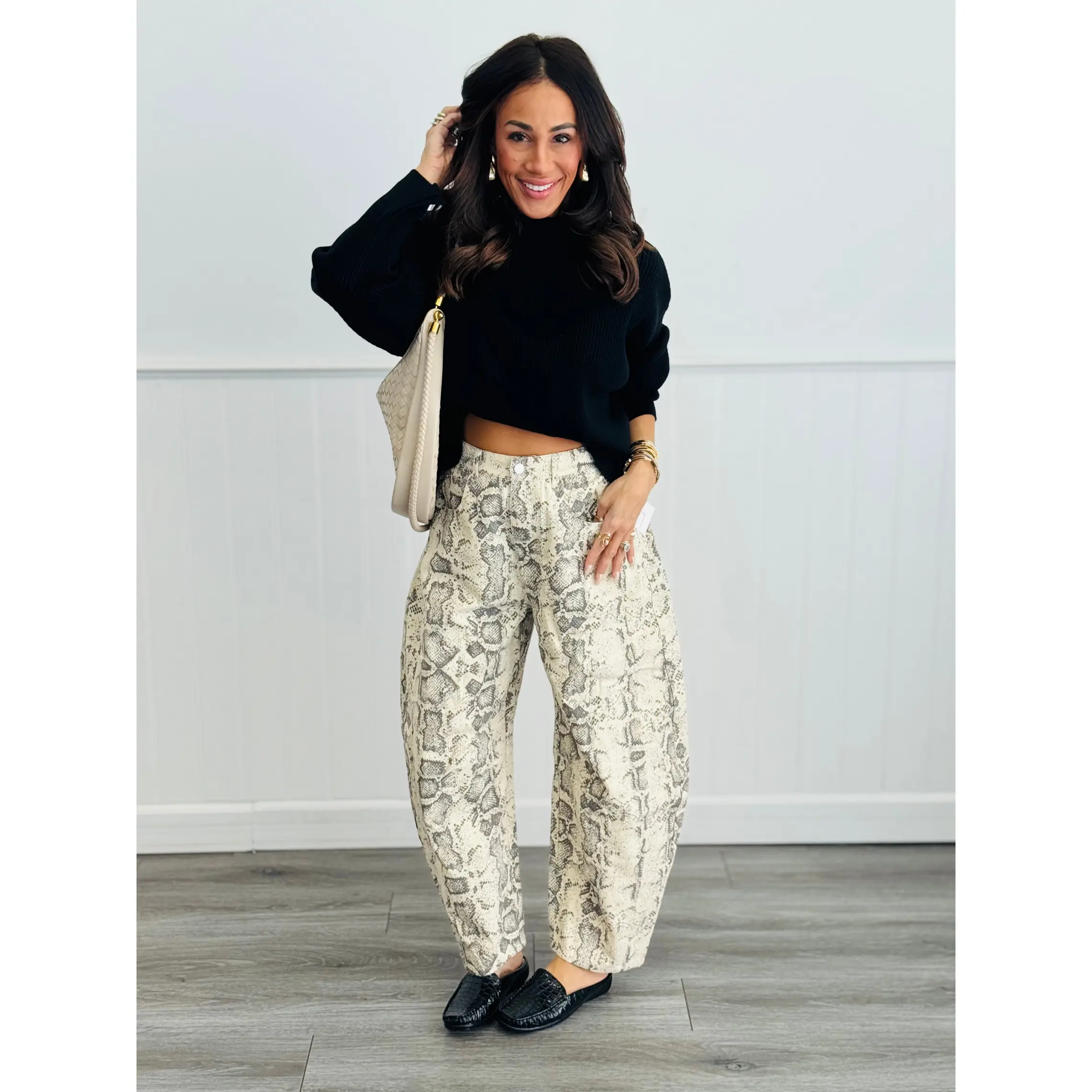 Snakeskin Print Barrel Pants (Reg & Plus)-2 Colors Snakeskin Print Barrel Pants (Reg & Plus)-2 Colors
