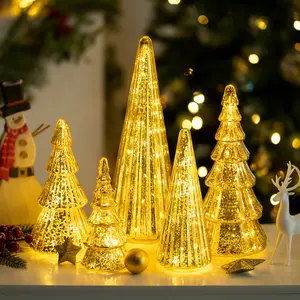 Nuptio Illuminated Mercury Glass Christmas Trees: Christmas Tree with Lights Tabletop Xmas Trees with Timer for Indoor Ornaments Fireplace Mantel Decor