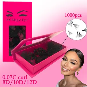 Pointy Base Loose Fans,1000 Pcs Premade Fans Eyelash Extensions, 8D 10D 12D, Curl C / D, Thickness 0.07mm,8-15mm / Mixed Lengths, Thin Base Premade Volume Lash Extension, Hand-grafted False Eyelashes, Natural & Soft, Party and Travel, Cosmetic