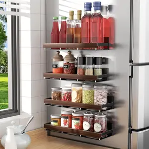Walnut Spice organizer for Refrigerator Wall Spice Rack Fridge Shelf Spice Jar Seasoning Organizer (Walnut 4 Pack)