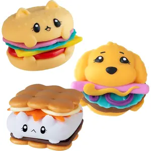 ORB Stretchee Foodz Cuties Food Squishies 3 Pack - Secret Menu Stackable Squishy Play Food - Kawaii Stretchy Squishy Hamburger Hot Dog and S'More - Stress Sensory Fidget Food Toys for Kids and Adults