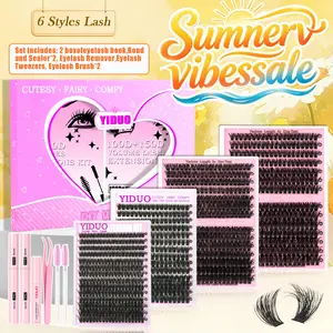 YIDUO 2 Box Clusters Lash Kit with 2X Bond and Seal 798Pcs Lashes Cluster Extensions 60D+80D+100D Mix Styles Individual Eyelash Extensions D Curvature Volume Soft Eyelashes with Remover, Tweezers Box for Beginners, Diy Eyelash Extensions