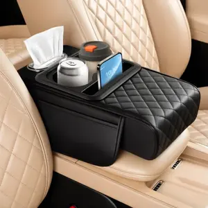 Car Armrest Cushion, 5-in-1 Multifunctional Car Center Console Armrest Pad, Car Center Console Storage Box- Cup Holder &Phone Storage for Vehicles, Car Interior Accessories for Stowing & Tidying, Car Console Organizer