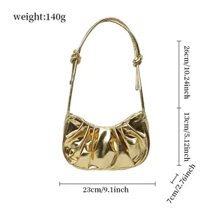 Gold Color Luxury Glossy Pleated Bag for Women Convertible Underarm & Crossbody Purse with Magnetic Closure Spacious Dumpling Tote for Day to Night