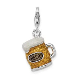 Sterling Silver Enameled BEER Mug w/Lobster Clasp Charm