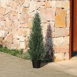 ‌Megahit 3ft Artificial Cedar Topiary Trees  – Faux Outdoor Potted Plants for Porch, Door Decor, Evergreen Fake Pine Cypress Tree, UV Resistant & Weatherproof Home Garden Decoration
