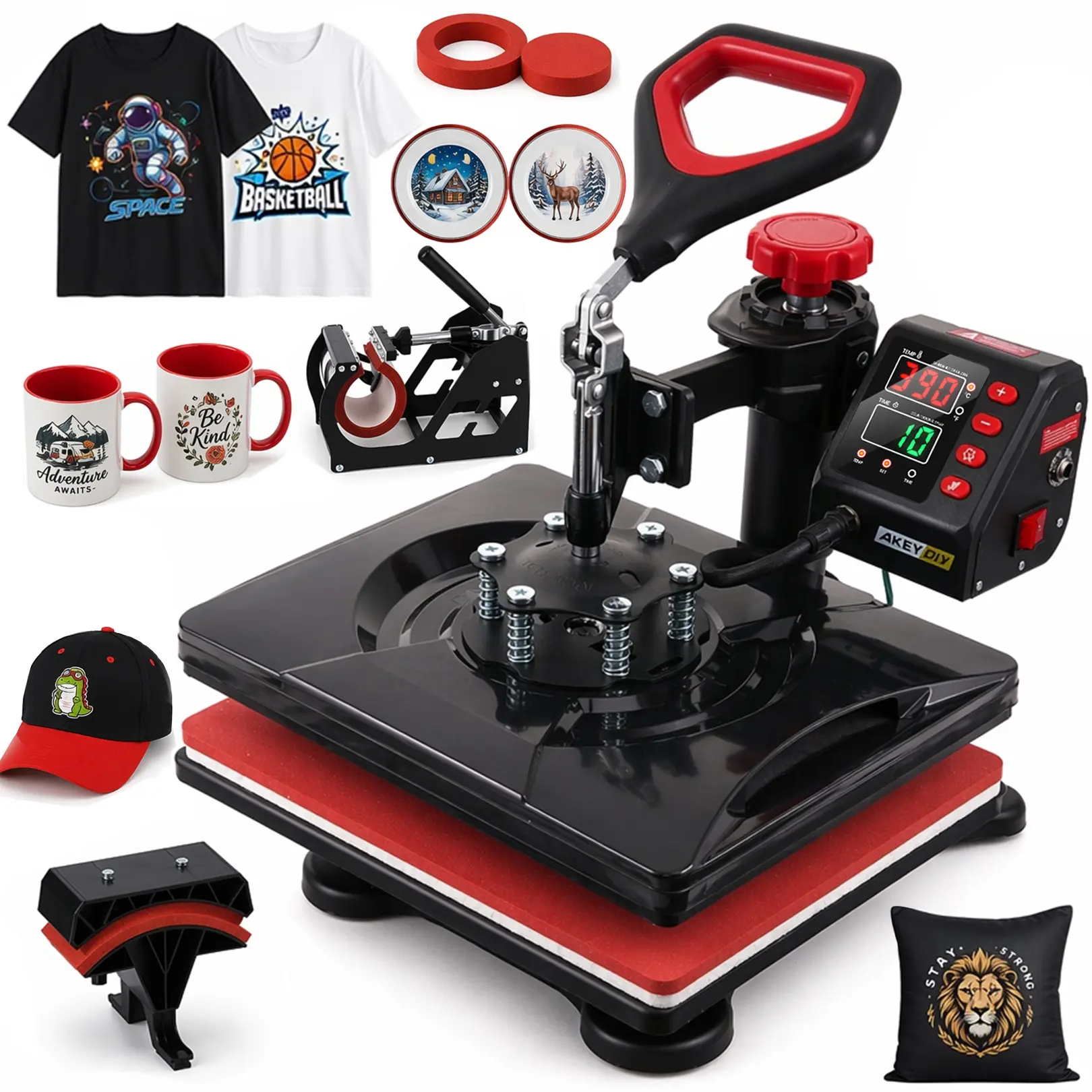 AKEYDIY Professional Cool Touch 5-in-1 Heat Press Machine, 12"x15" Full Anti-Scald Insulated Frame, Triple Fast Heating Teflon Platen, Hidden Ergonomic Handle & Precise Digital Temp Control, Commercial-Grade for T-Shirts, Mugs, Cups, Plates