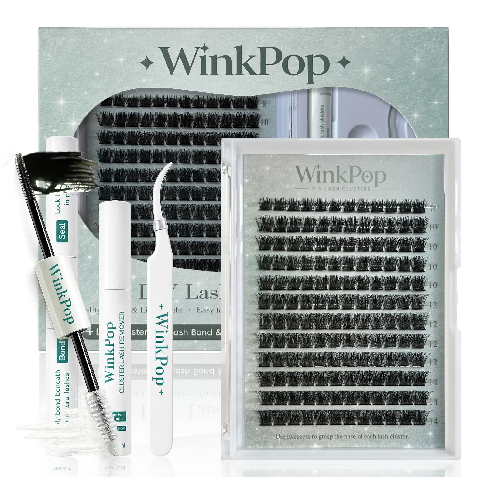 WinkPop DIY Lash Clusters Kit - Natural Wispy Lash Extensions with Bond, Seal, Remover & Tweezers, Lightweight Reusable Lash Clusters for Beginners, Easy At-Home Application, Long Lasting Everyday Wear, No Salon Needed