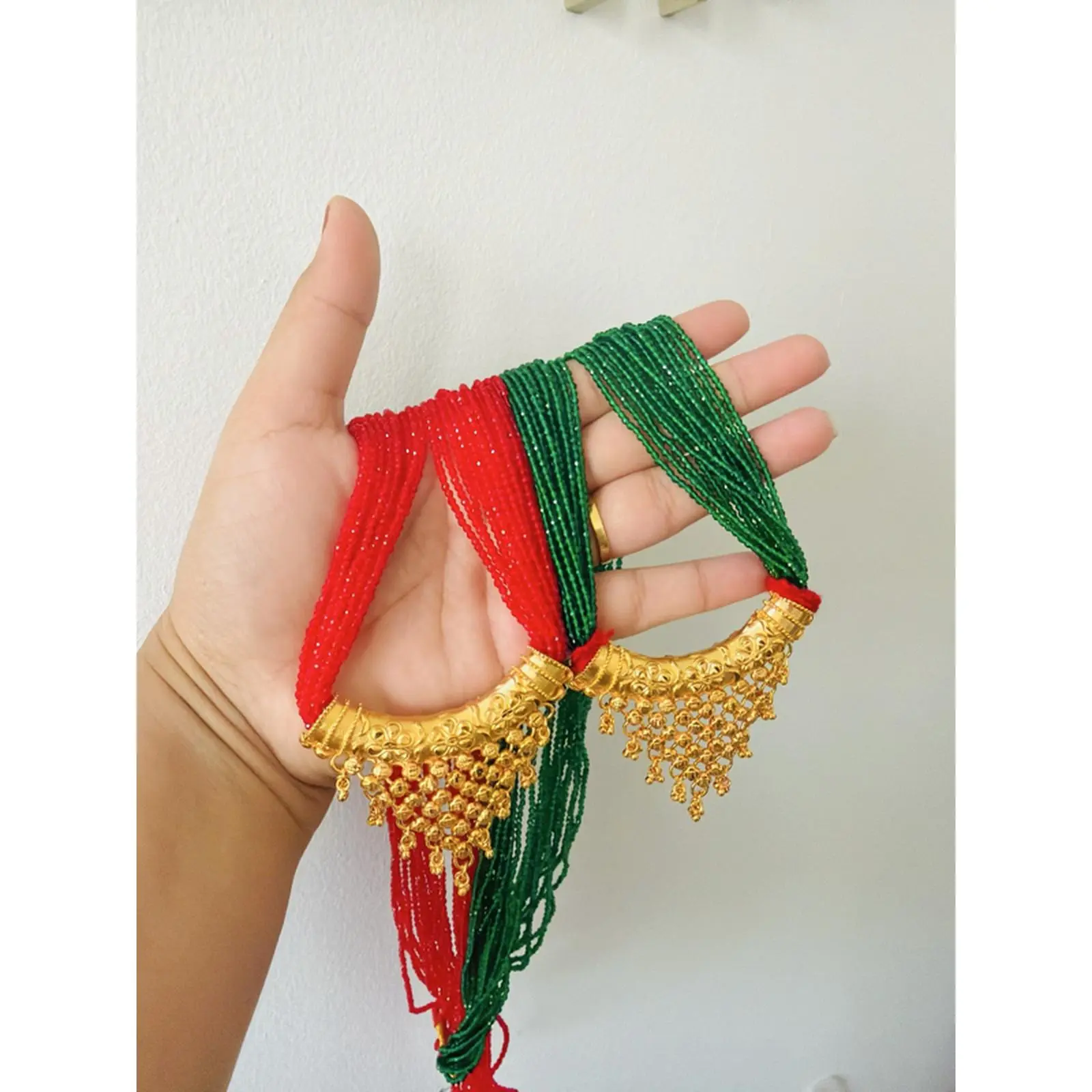 Gold Tone Jhaalar C Tilhari Hydro Potey for Special Occasions Red & Green Beaded Design