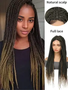 28-Inch Brown Ombré Knotless Braided Wigs — Box Braid Wig with Baby Hairs, Featuring HD Invisible Lace and Premium Synthetic Fibers. Ideal for Women's Daily Wear, as well as for Holidays, Parties, Cosplay, and Other Occasions, Synthetic Knotless Braids