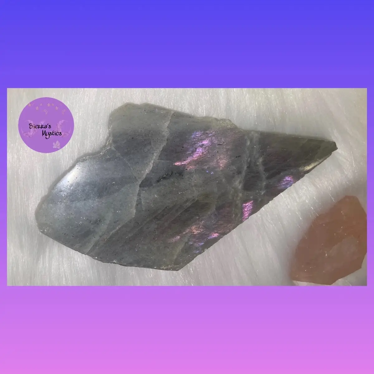 Rare Semi-Polished Purple Pink Flash Labradorite Slab