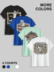 Men's 4-Pack Ultra-Soft Breathable High-End Mixed Fabric Casual T-Shirts, Outdoor Hunting Duck Camouflage Pattern, Comfortable Loose Fit
