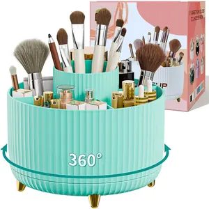 360? Rotate Makeup Brush Holder Organizer, Makeup Organizers Countertop, Makeup organization and Skincare Storage for Vanity, Desktop, Bathroom (Mint Green)