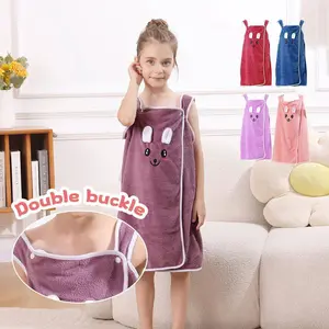 Kids Bath Towel Wrap with Cute Bunny Ears, Contemporary Microfiber Cartoon Anime Bath Skirt for Girls, Ultra Compact Woven Towel Robe, Age 6-12 - 250gsm, Casual Comfy Pajama