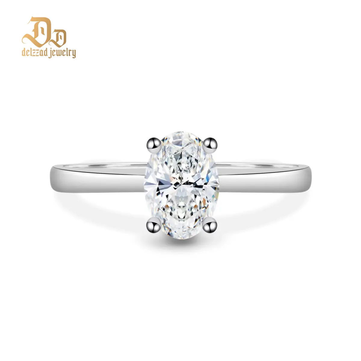 Delzzad 1ct Solitaire Oval Cut Ring Lab-Created Moissanite Engagement Ring S925 Sterling Silver Moissanite Jewelry Perfect Christmas Gift