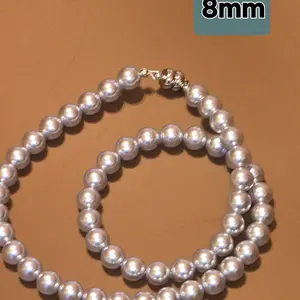Luxury Simulate Magnetic Buckle Pearl Light Purple Necklace 18 Inches Long 8mm Round Bead 35 Grams Jewelry water resistant