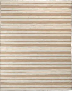 212 MAIN 4x6 ft. Classic Shape Rectangle Area Rug, Hand Woven Ivory Taupe-Brown Striped Dhurrie, Stain-Resistant Crafted Textile Rug