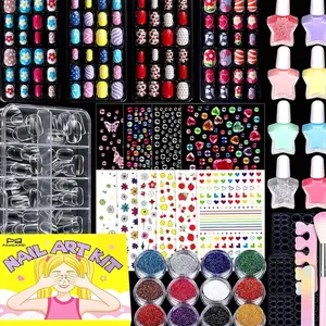Nail Kit for Girls, Press on Nails for Kids, Nail Polish Set for Girls, False Nail Tips for Kids, Nail Stickers for Kids, 3D Rhinestone Stickers Face Gems, Nail Glitter, Nail Art Tool Kit