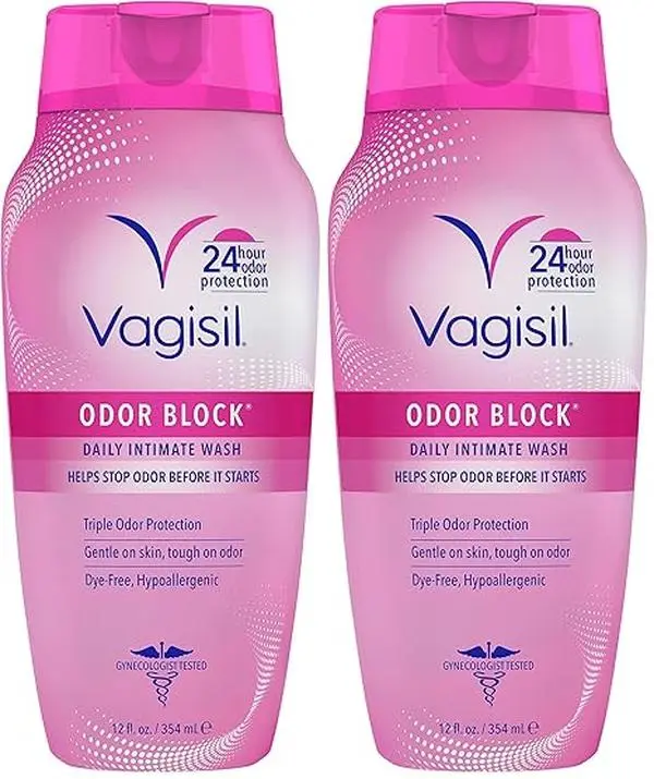 Vagisil Feminine Wash for Intimate Area Hygiene, Odor Block, Gynecologist Tested, Hypoallergenic, 12 oz, (Pack of 2)