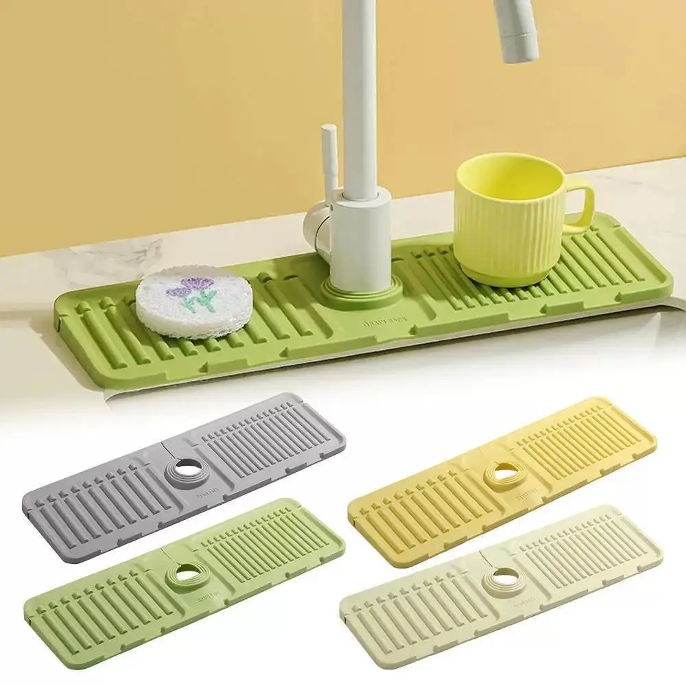 [Holiday Haul] Faucet Mat for Kitchen Sink 15 Inch Longer Silicone Sink Splash Guard 7° Slope Fast Self-draining Drying Tidy Mat with Snap Button Lock Adjustable Hole Design