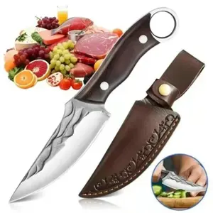 10" Forged Viking Chef Knife with Sheath - Stainless Steel Boning & Butcher Knife - Multi-purpose Meat Cutting Knife for Kitchen, Camping & Outdoor BBQ