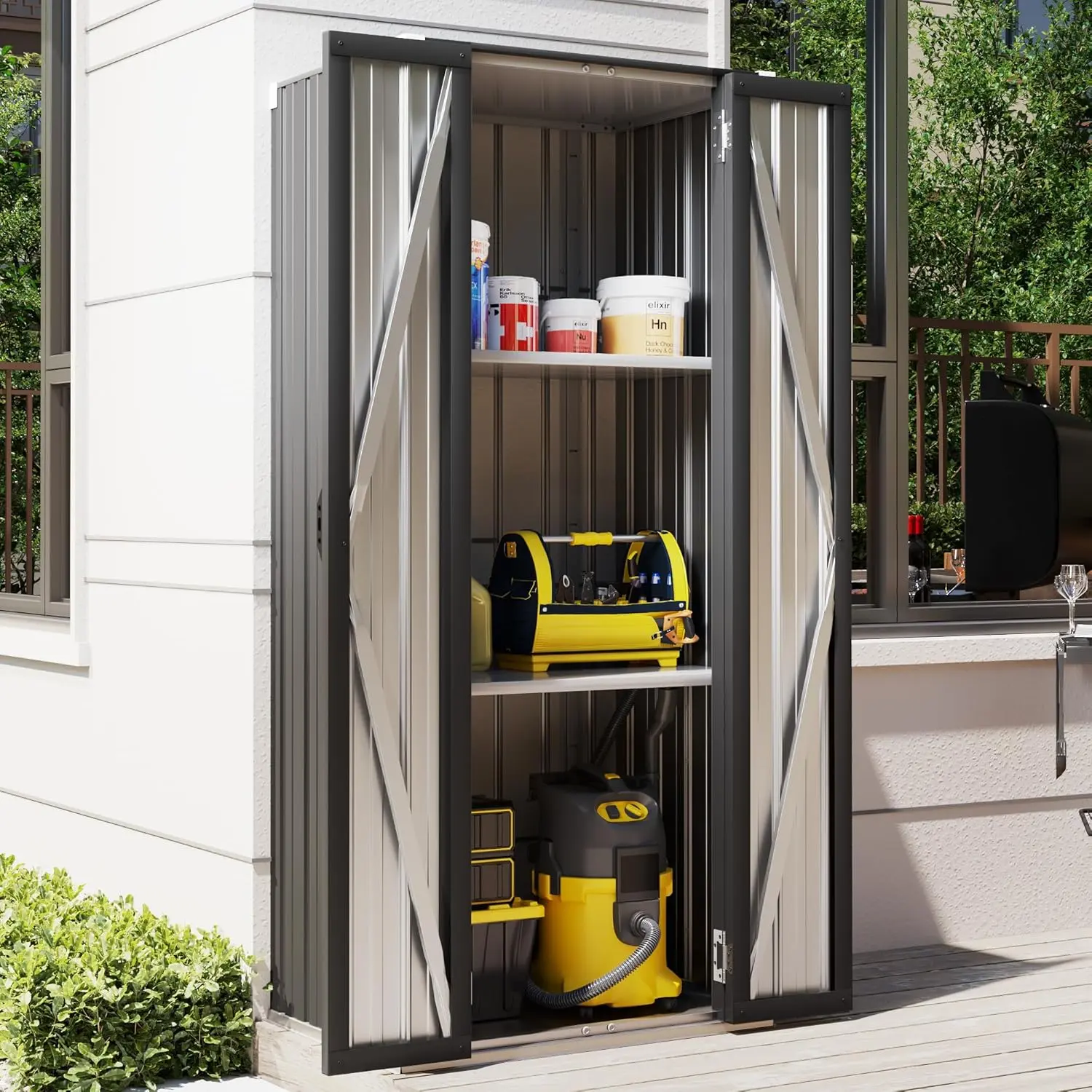 AECOJOY Outdoor Metal Storage Cabinet Organizer Waterproof Shed with Adjustable Shelves Vertical Tall for Patio or Indoor Galvanized Steel Construction
