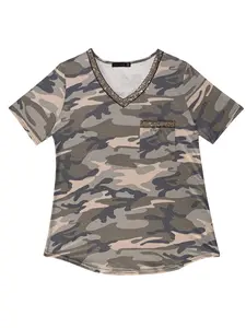 Women's New Summer Casual Camouflage Print Round Neck Short Sleeve T-Shirt, Loose-Fitting Dress, Bd1343, China Made