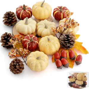 23 PCS Pumpkin Decor Set Fall Harvest Decor Mini Pumpkins Acorns Pinecones Berries Maple Leaves for Home Table Wedding DIY Halloween Thanksgiving