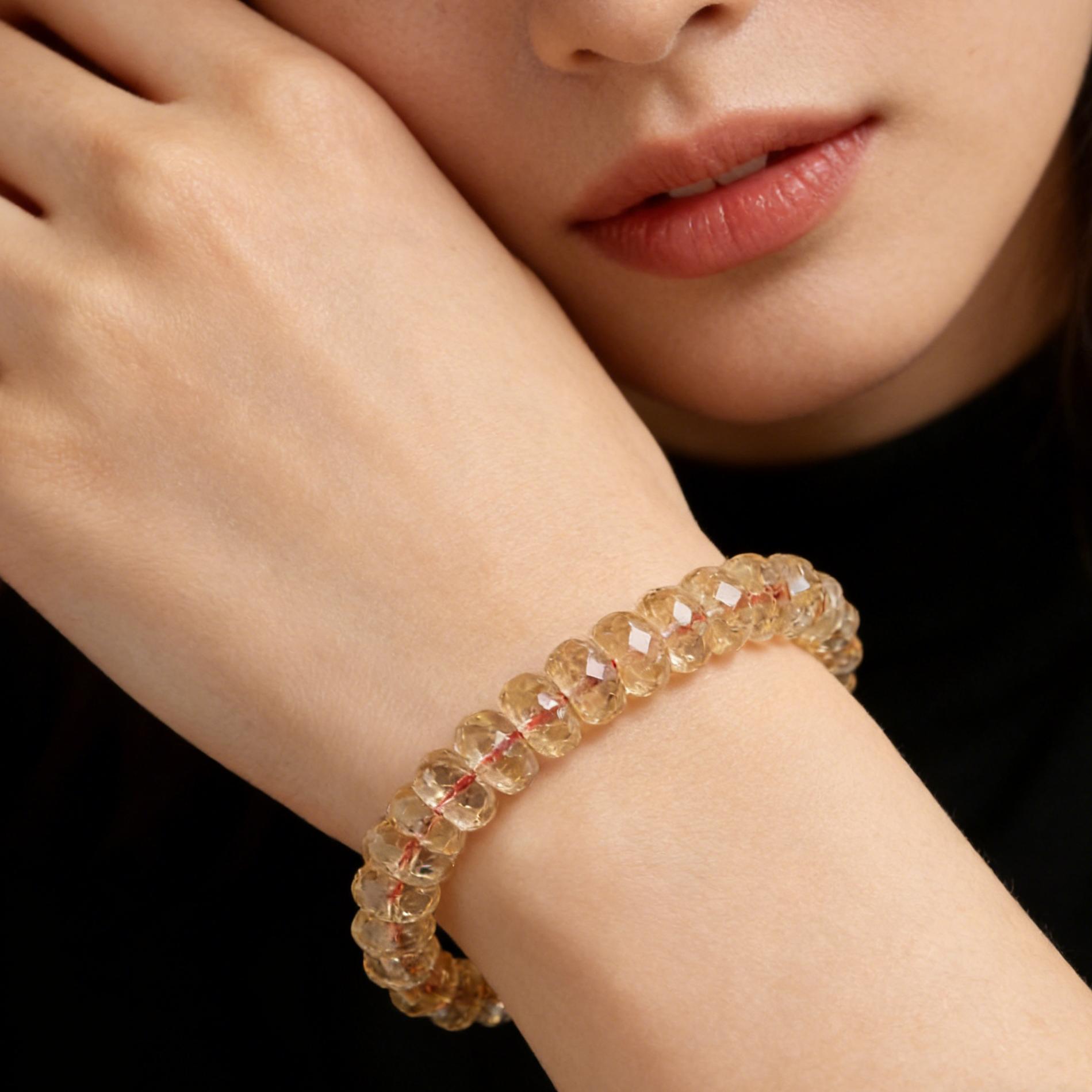 Citrine Bracelet - The Merchant's Stone Money Bracelet Luxury Jewelry Natural Citrine Bracelet Success Stone Energy Healing Women'sFaceted Beaded Crystal Bracelet