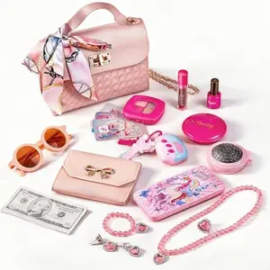 Summer gift for Girl Toys 36Pcs Girl Wallet, Cosmetics, Princess Toys Include Handbag, Wallet, Mobile Phone, Key, Children's Birthday Gift, Suitable for Girls Over 3 4 5 6 7 8 Years Old (Cosmetic Bag)