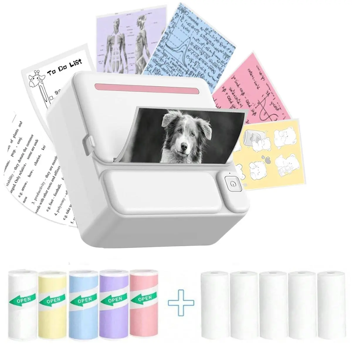 Portable Mini Sticker Printer, Thermal Pocket Printer, USB Rechargeable Thermal Printer with 11 Rolls Thermal Paper & Sticker, Portable Receipt Printer, Inkless Label Printer, Label Sticker Maker for Photo Journal Notes Memo