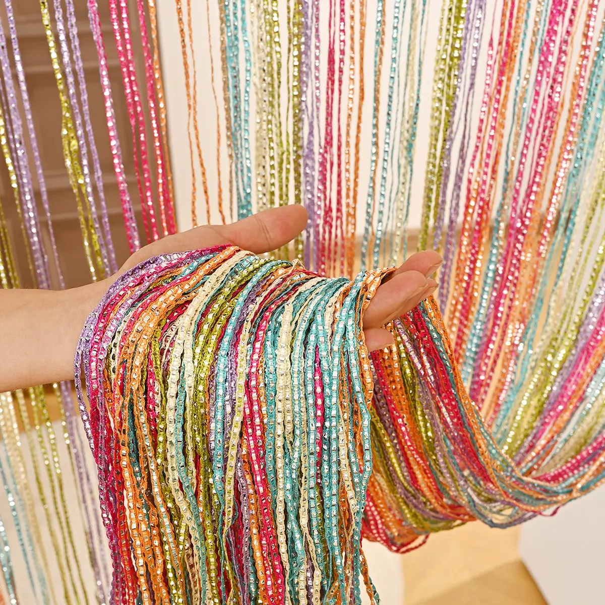 1pc Thick Ball Rope Lantern Curtains for Room Decoration, Elegant Partition Door Curtains, Stylish Home Decorative Curtain, Home Decor Accessories, Finished Curtain, Curtain for Doorway