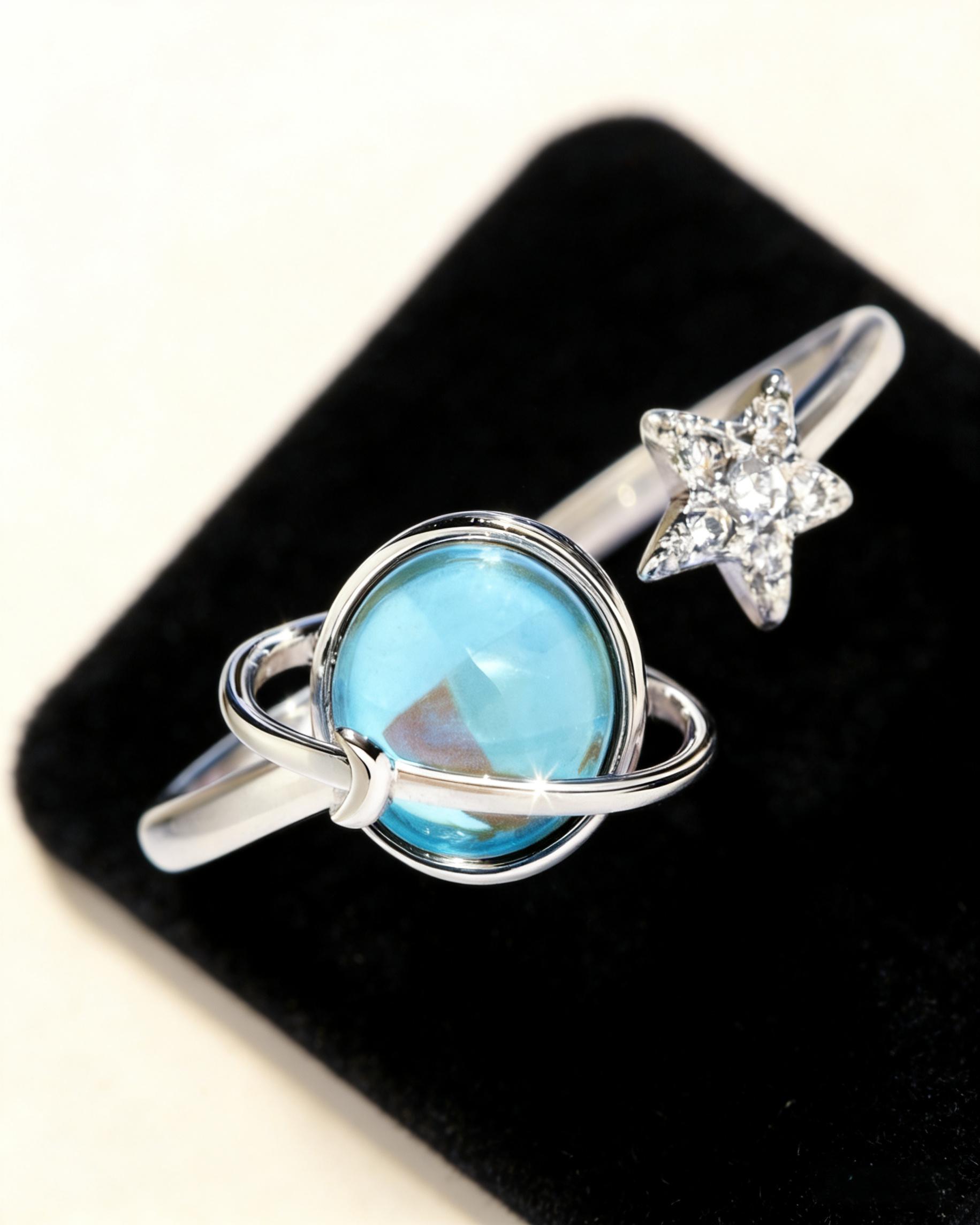 925 Sterling Silver To My Dear Daughter Celestial Fidget Ring with Inspirational Card, Blue Planet Star Spinner Anxiety Ring, Motivational Gift from Mom Dad, Adjustable Stackable Jewelry for Daughter, Birthday Graduation Present