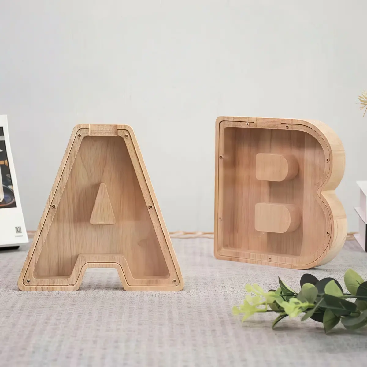 1pc Creative Wooden Letter Penny Bank-26 A-Z Letter Penny Bank, Coin Penny Bank, Transparent Acrylic to Watch Savings Grow., Birthday Gift Idea, Halloween, Christmas Gift, Thanksgiving and Easter Gift