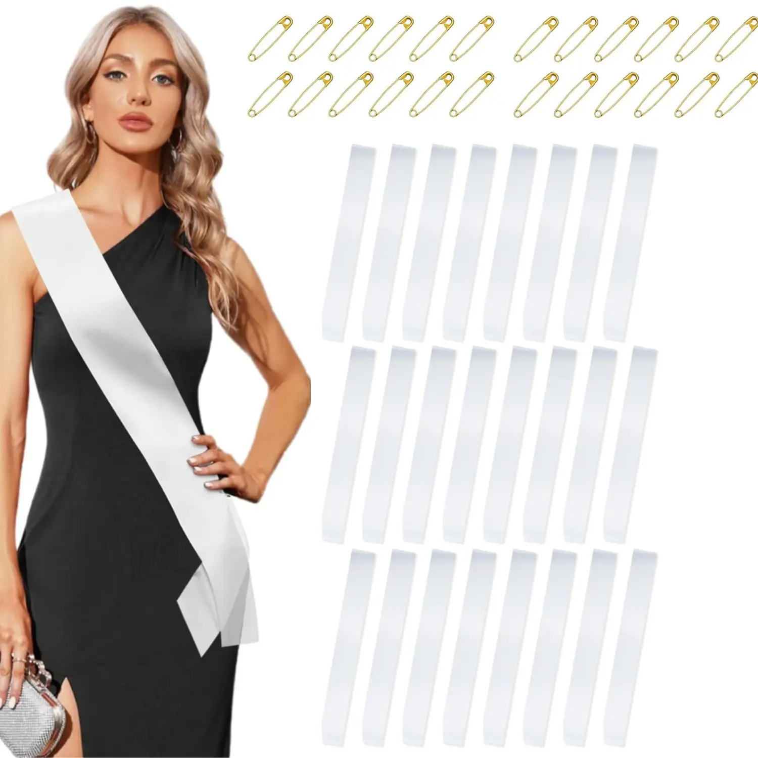 25Pcs White Sashes Blank Satin Sublimation Sash with 25Pcs Safety Pins for Pageants to Decorate Plain 2026 Senior Graduation Birthday Sash for Women Homecoming - Home Improvement.