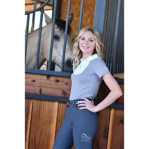 Ultra Breathable Hunter Show Shirt Light Grey White Equestrian Two Tone Short Sleeve High Performance Fabric Mesh Panels for Enhanced Ventilation