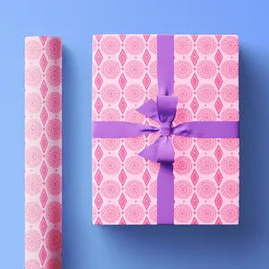 Cute Pink Valentine's Day Wrapping Paper with Heart and Diamond Pattern in Cute Coquette Design, Girly and Romantic Wrapping Paper Roll