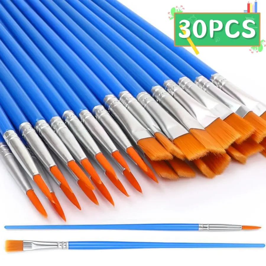 30-Piece Nylon Painting Brushes Set, Line Drawing Pens, Watercolor & Acrylic Paintbrushes, DIY Graffiti Coloring Pigments