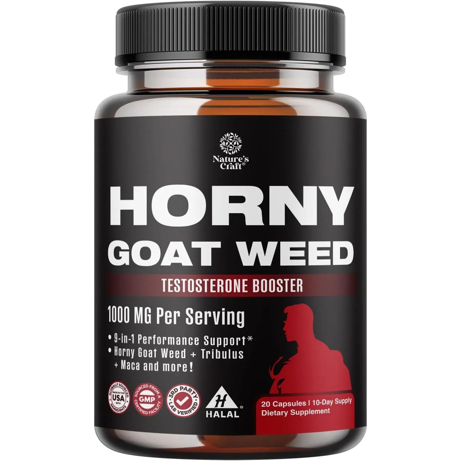 NEW !!! Horny Goat Weed for Male Enhancement - Testosterone Booster Supplement for Men - 1000mg per serving Complex with Tongkat Ali Saw Palmetto Extract & Panax Ginseng - Black Maca Root for Stamina & Energy