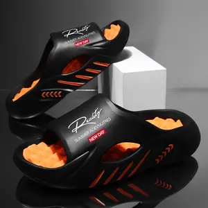 Men’s Graphic Print Massage Slides | Sporty Sandals with “Reality” & “Retro” Lettering, Thick Sole | Non-Slip Cloud Slippers for Indoor/Outdoor Summer Use