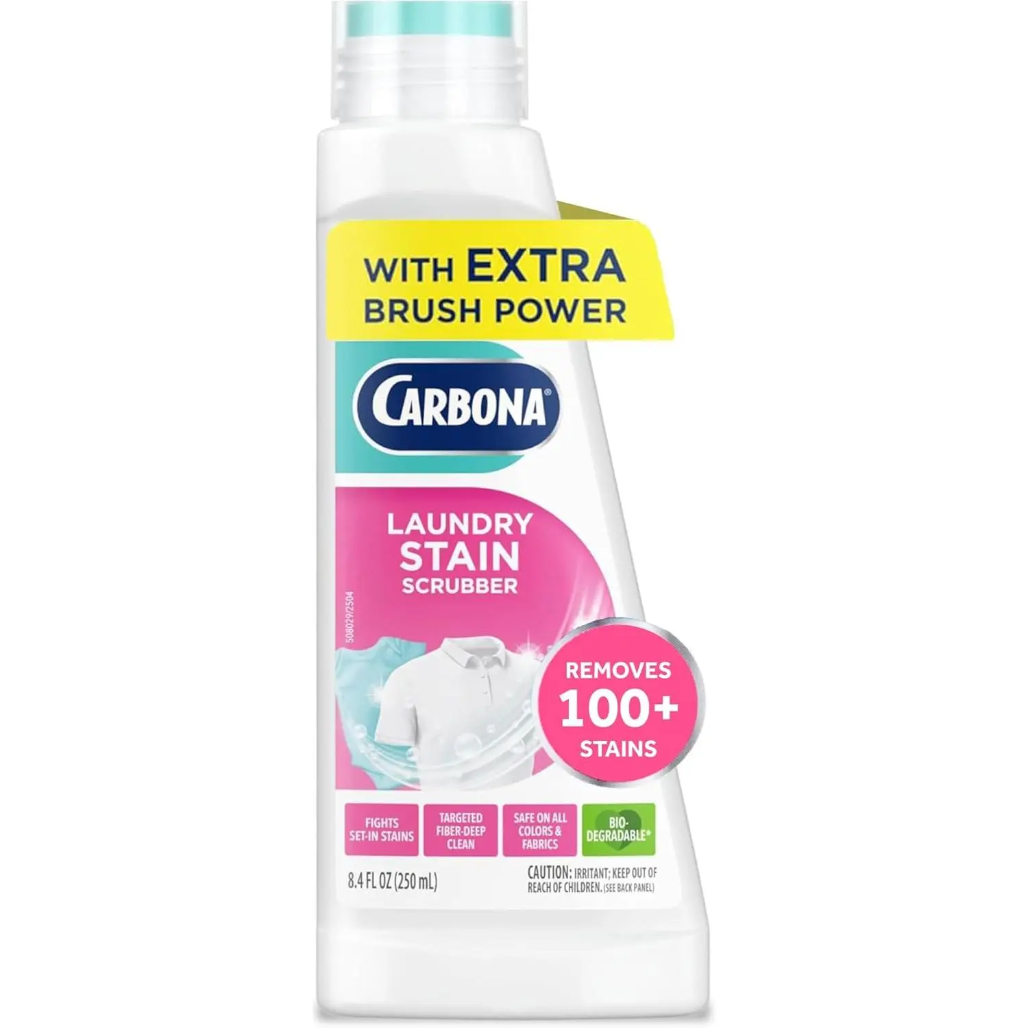 Carbona Laundry Stain Scrubber & Remover (8.4 Fl Oz) Household Items, Extra-Strength Bio-Enzyme Formula, Brush-Top Applicator for Fiber-Deep Clean, Fast & Easy Use