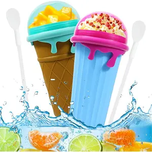 500ml Large Capacity Slushy Cup Summer Squeeze Homemade Juice Water Bottle Quick-Frozen Smoothie Sand Cup Pinch Fast Cooling Magic Ice Cream Slushy Maker Beker Kitchen Gadgets Silicone Utensils Coffee  Kids Machine Mold Popsicle Scoop Mug Cake Blue