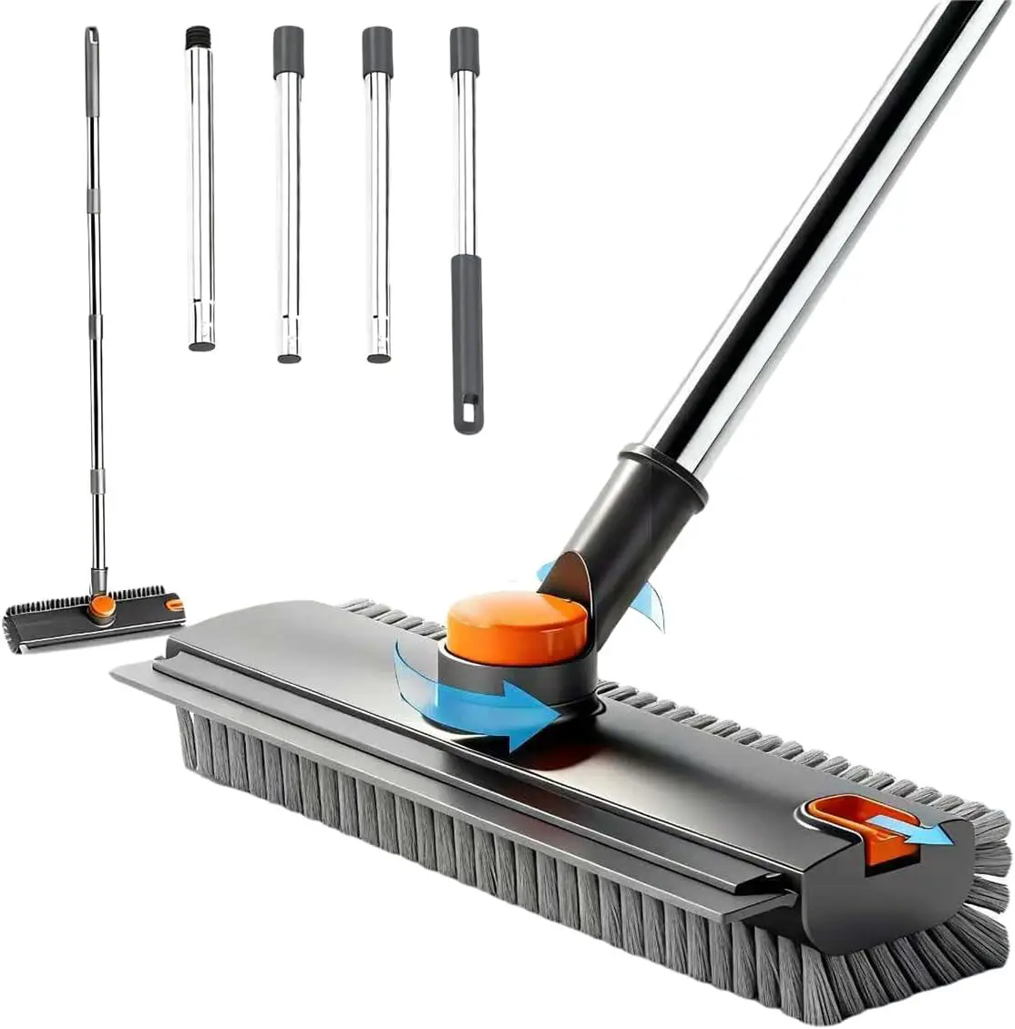 3-In-1 Floor Scrub Bristle Brush Squeegee With Long Adjustable Handle, 360° Rotatable Stiff Bristle Cleaner For Shower Tile Bathtub Grout Mold, Heavy-Duty Interior Detail Scrubbing Stick, Bristle Brush Squeegees, Cleaner Brush Squeegees