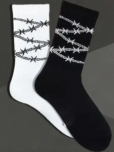 Women's & Thorns Pattern Knee-High Socks, Autumn Winter Everyday Casual Knit Elastic Cotton Socks, Soft Comfortable Warm Breathable Fit