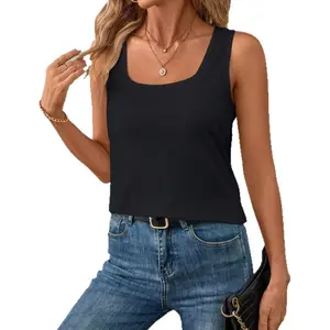 2026 New Spring Summer Casual Solid Color Square Neck Vest for Womenswear Tops Chic Elegance Everyday Wear