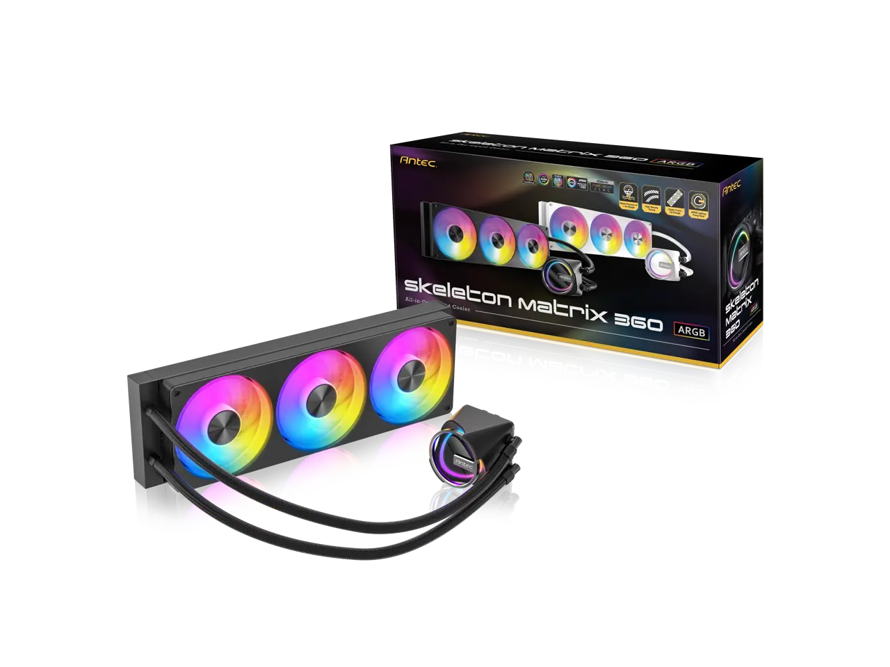 Antec Skeleton Matrix 360 ARGB Liquid CPU Cooler, 360mm Radiator, Single-Frame Fan, Hydraulic Bearing, Copper Base, Intel LGA 115X/1200/1700/1851/20XX, AMD AM4/AM5, Black