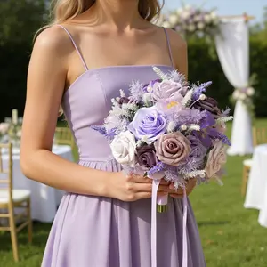 S-A9002 Artificial Romantic Purple Rose Bridal Flower Bouquet Wedding Event Accessories