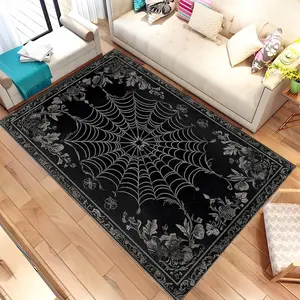 Gothic Spider Web Area Rug, Black Gothic Rug For Dark Academia Decor, Goth Area Rug, Living Room Rug, Washable Living Room Rug, Area Rug