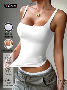 Solid Color Casual Comfy Cami Sleeveless Tank Top, Slim-Fitting Y Shaped Design for Fall, Comfortable Sportswear for Everyday Use